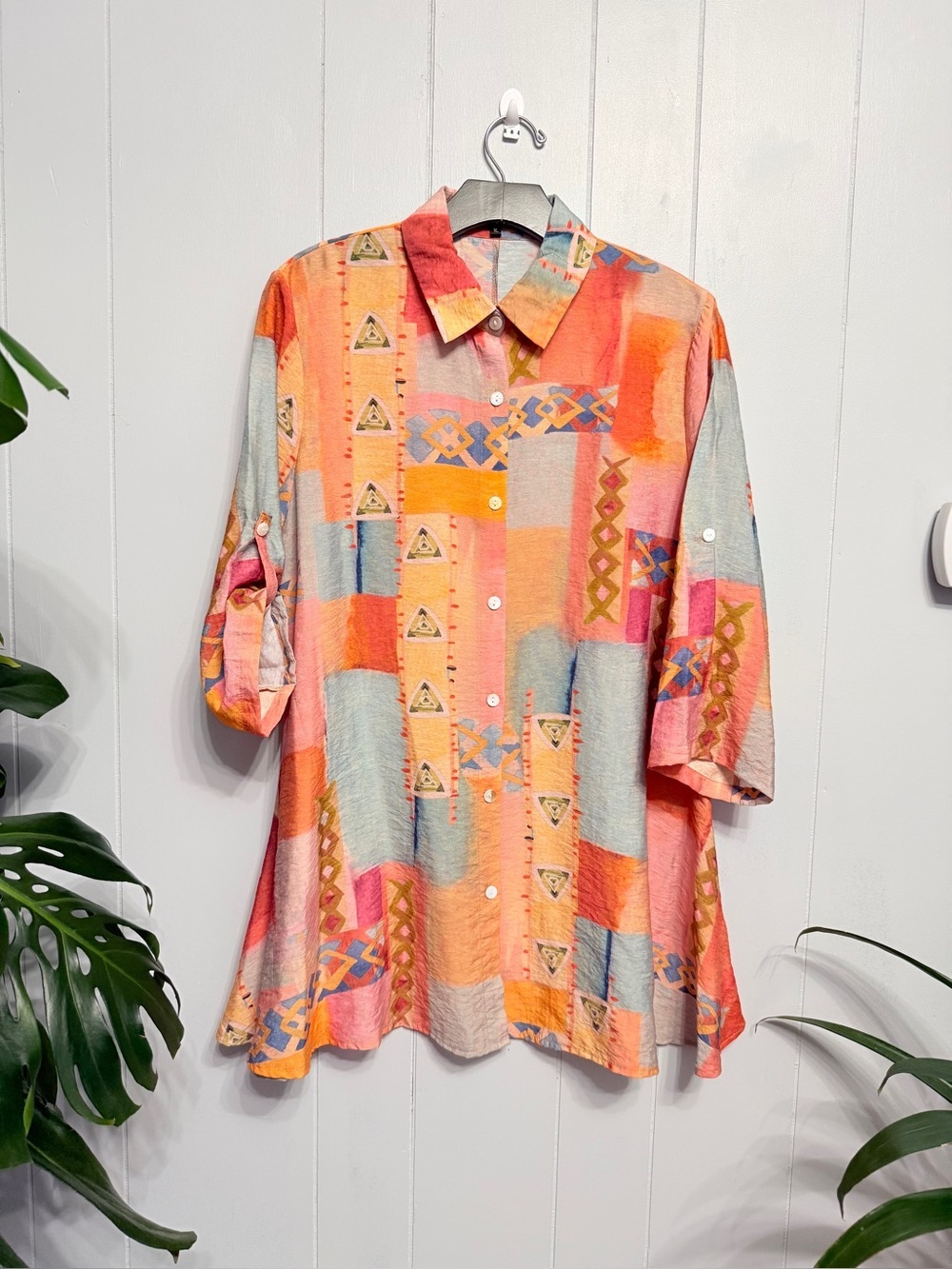 #18)  NWOT Radzoli  Multi Color Geometric Shirt